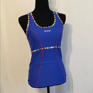 Zoot Women's Large Cycling Blue Tank Top with Multicolor Trim and Shelf Bra